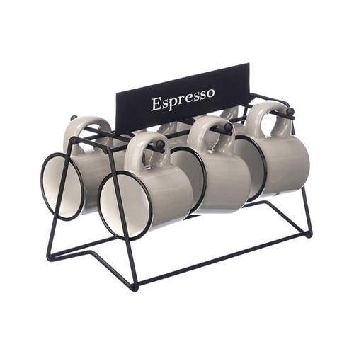 SET 6 TAZAS CAFE VESSIA 10CL GRIS C/SOPORTE